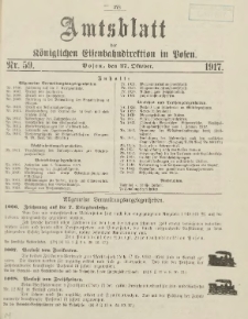 Amtsblatt der K&ouml;niglichen Eisenbahndirektion in Posen 1917.10.27 Nr59