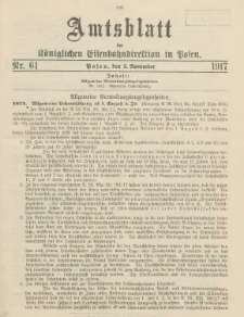 Amtsblatt der Königlichen Eisenbahndirektion in Posen 1917.11.03 Nr61
