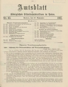 Amtsblatt der Königlichen Eisenbahndirektion in Posen 1917.11.17 Nr63