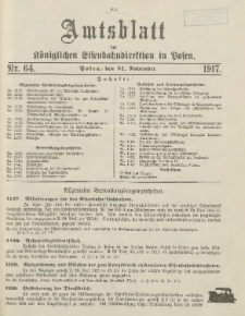 Amtsblatt der Königlichen Eisenbahndirektion in Posen 1917.11.24 Nr64