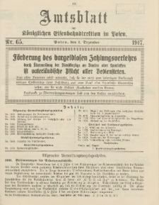 Amtsblatt der Königlichen Eisenbahndirektion in Posen 1917.12.01 Nr65