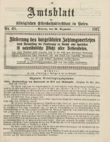Amtsblatt der Königlichen Eisenbahndirektion in Posen 1917.12.21 Nr68