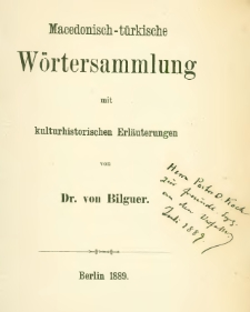 Macedonisch-t&uuml;rkische W&ouml;rtersammlung mit kulturhistorischen Erl&auml;uterungen