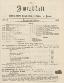 Amtsblatt der Königlichen Eisenbahndirektion in Posen 1918.02.02 Nr5