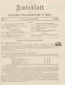 Amtsblatt der K&ouml;niglichen Eisenbahndirektion in Posen 1918.02.16 Nr8
