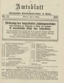 Amtsblatt der Königlichen Eisenbahndirektion in Posen 1918.03.09 Nr12