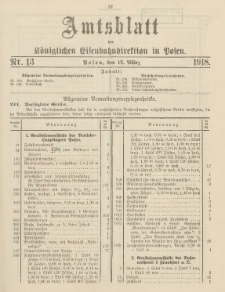 Amtsblatt der Königlichen Eisenbahndirektion in Posen 1918.03.12 Nr13