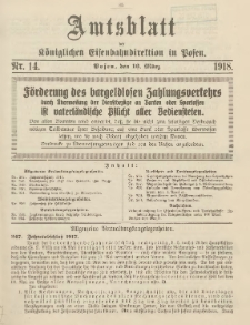 Amtsblatt der Königlichen Eisenbahndirektion in Posen 1918.03.16 Nr14