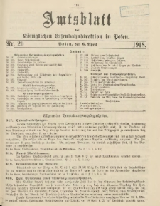 Amtsblatt der Königlichen Eisenbahndirektion in Posen 1918.04.06 Nr20