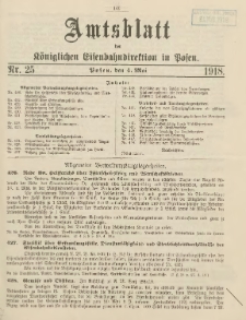 Amtsblatt der K&ouml;niglichen Eisenbahndirektion in Posen 1918.05.04 Nr25