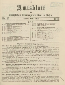 Amtsblatt der Königlichen Eisenbahndirektion in Posen 1918.05.04 Nr25