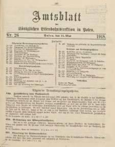 Amtsblatt der Königlichen Eisenbahndirektion in Posen 1918.05.11 Nr26