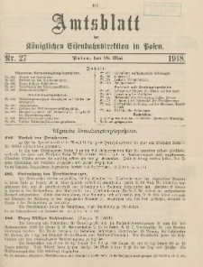 Amtsblatt der Königlichen Eisenbahndirektion in Posen 1918.05.18 Nr27