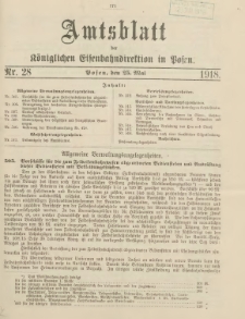 Amtsblatt der Königlichen Eisenbahndirektion in Posen 1918.05.25 Nr28