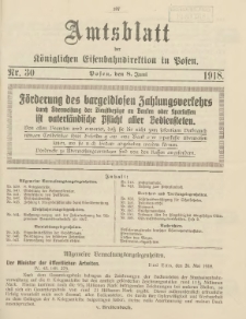 Amtsblatt der Königlichen Eisenbahndirektion in Posen 1918.06.08 Nr30