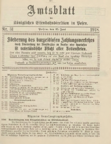 Amtsblatt der Königlichen Eisenbahndirektion in Posen 1918.06.15 Nr31