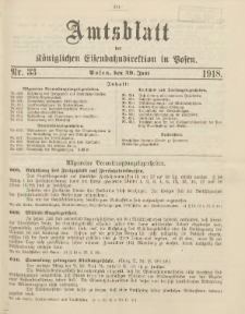 Amtsblatt der K&ouml;niglichen Eisenbahndirektion in Posen 1918.06.29 Nr33