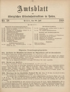 Amtsblatt der Königlichen Eisenbahndirektion in Posen 1918.07.20 Nr38