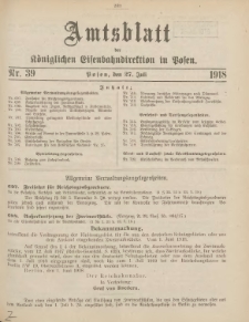 Amtsblatt der Königlichen Eisenbahndirektion in Posen 1918.07.27 Nr39