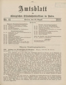 Amtsblatt der Königlichen Eisenbahndirektion in Posen 1918.08.10 Nr41