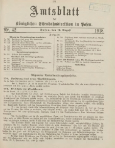 Amtsblatt der K&ouml;niglichen Eisenbahndirektion in Posen 1918.08.17 Nr42
