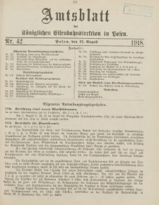 Amtsblatt der Königlichen Eisenbahndirektion in Posen 1918.08.17 Nr42