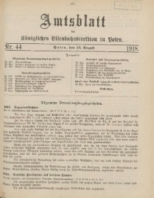 Amtsblatt der Königlichen Eisenbahndirektion in Posen 1918.08.31 Nr44