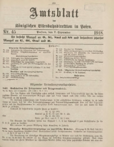 Amtsblatt der Königlichen Eisenbahndirektion in Posen 1918.09.07 Nr45