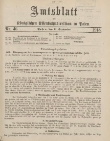 Amtsblatt der Königlichen Eisenbahndirektion in Posen 1918.09.11 Nr46