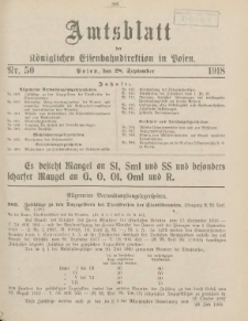 Amtsblatt der Königlichen Eisenbahndirektion in Posen 1918.09.28 Nr50