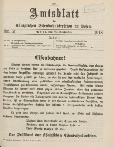Amtsblatt der Königlichen Eisenbahndirektion in Posen 1918.09.30 Nr51