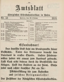 Amtsblatt der Königlichen Eisenbahndirektion in Posen 1918.10.12 Nr53