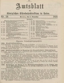 Amtsblatt der Königlichen Eisenbahndirektion in Posen 1918.11.02 Nr56