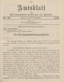 Amtsblatt der Königlichen Eisenbahndirektion in Posen 1918.11.23 Nr60