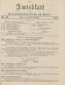 Amtsblatt der Königlichen Eisenbahndirektion in Posen 1918.11.23 Nr61