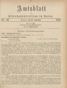 Amtsblatt der Königlichen Eisenbahndirektion in Posen 1918.11.26 Nr62