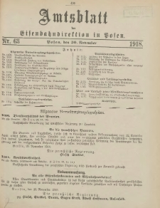 Amtsblatt der Königlichen Eisenbahndirektion in Posen 1918.11.30 Nr63