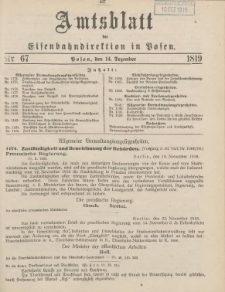 Amtsblatt der Königlichen Eisenbahndirektion in Posen 1918.12.14 Nr67