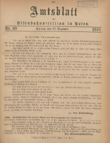 Amtsblatt der Königlichen Eisenbahndirektion in Posen 1918.12.17 Nr68