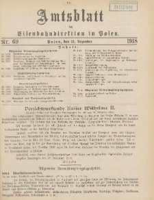Amtsblatt der Königlichen Eisenbahndirektion in Posen 1918.12.21 Nr69