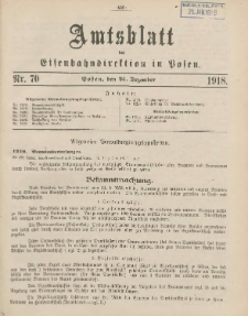 Amtsblatt der Königlichen Eisenbahndirektion in Posen 1918.12.24 Nr70