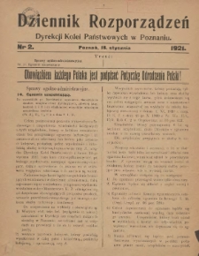Dziennik Rozporządzeń Dyrekcji Kolei Państwowych w Poznaniu 1921.01.18 Nr2