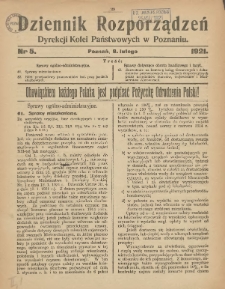 Dziennik Rozporządzeń Dyrekcji Kolei Państwowych w Poznaniu 1921.02.08 Nr5