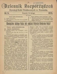 Dziennik Rozporządzeń Dyrekcji Kolei Państwowych w Poznaniu 1921.02.08 Nr5
