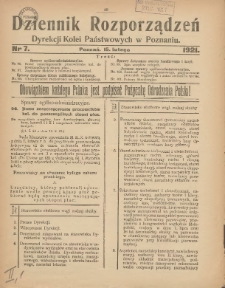 Dziennik Rozporządzeń Dyrekcji Kolei Państwowych w Poznaniu 1921.02.15 Nr7