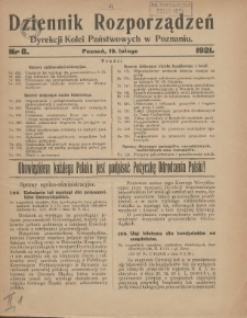 Dziennik Rozporządzeń Dyrekcji Kolei Państwowych w Poznaniu 1921.02.19 Nr8