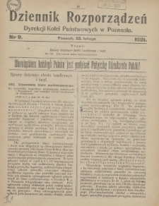 Dziennik Rozporządzeń Dyrekcji Kolei Państwowych w Poznaniu 1921.02.22 Nr9