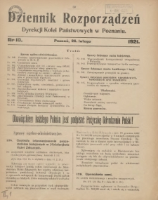Dziennik Rozporządzeń Dyrekcji Kolei Państwowych w Poznaniu 1921.02.26 Nr10