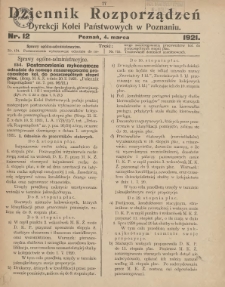 Dziennik Rozporządzeń Dyrekcji Kolei Państwowych w Poznaniu 1921.03.04 Nr12