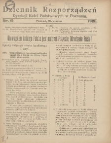 Dziennik Rozporządzeń Dyrekcji Kolei Państwowych w Poznaniu 1921.03.10 Nr15